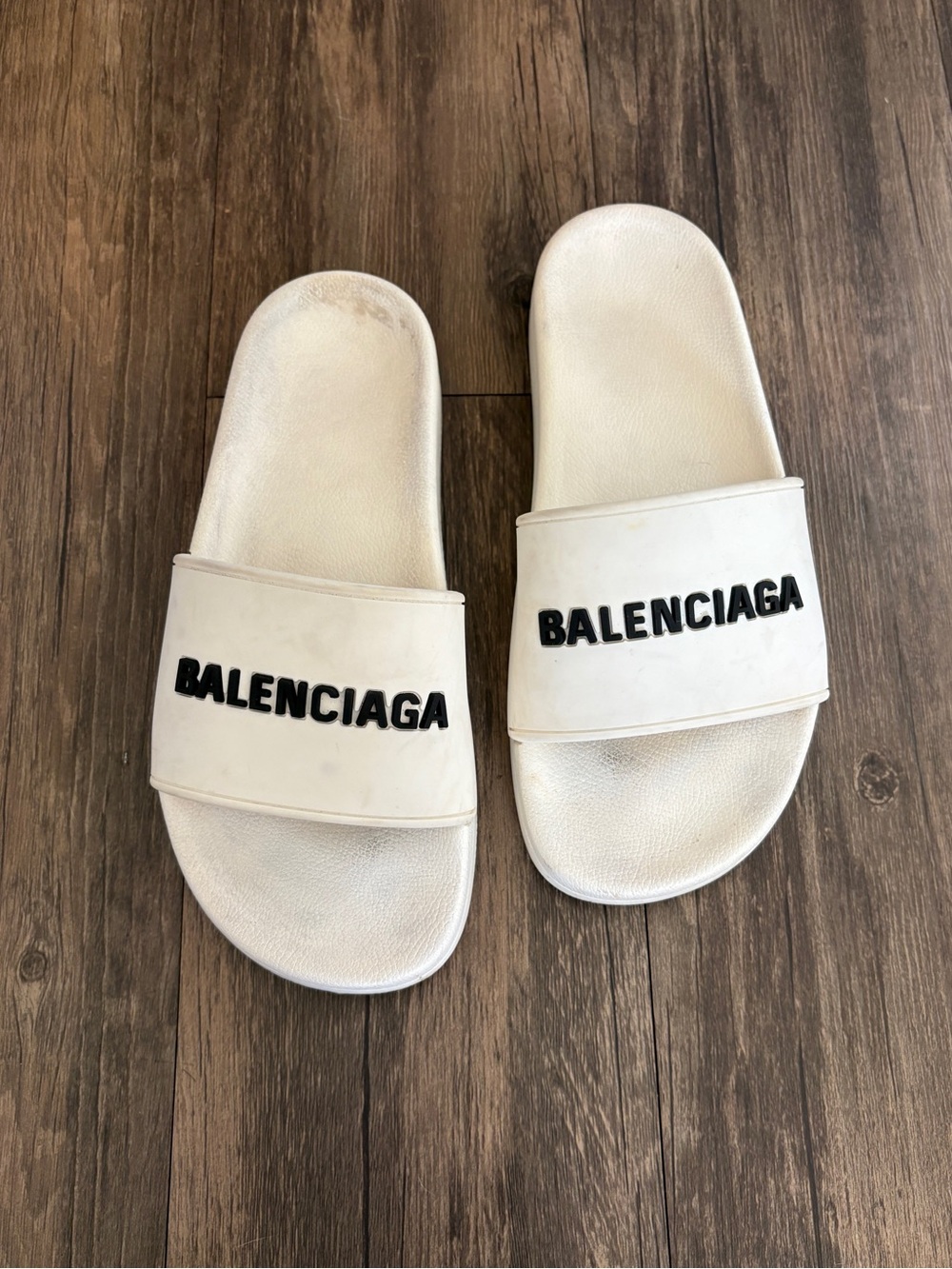 Balenciaga Slides White with Black Logo Strap